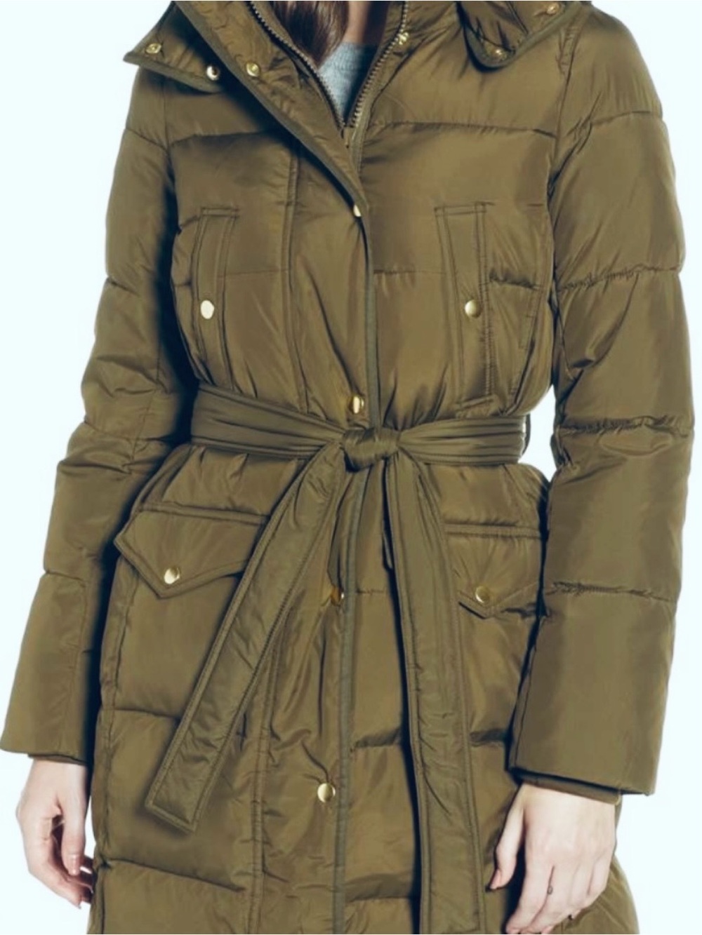 J. CREW Wintress Belted Down Puffer Coat, olive green